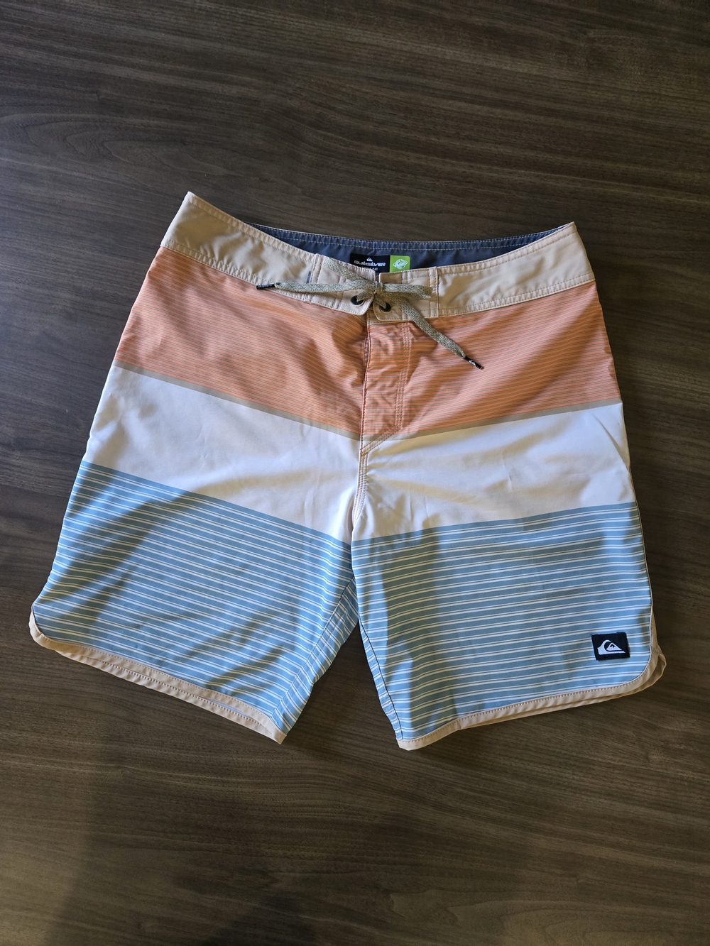 Quiksilver Men’s Peach, Cream & Light Blue Stripe Board Shorts
